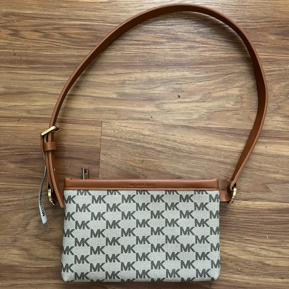 NWT Michael Kors brown and cream-colored belt bag